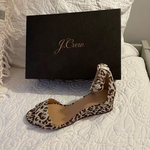 J. Crew leopard wedges, size 8, worn once, like new in box!
